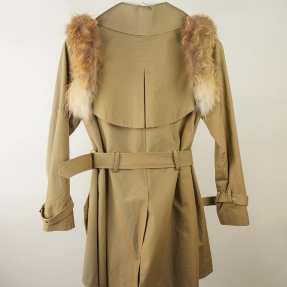 Rebecca Minkoff Runway Jacquelyn Khaki Fox Fur-Trim Trench Coat - Picture 4 of 8